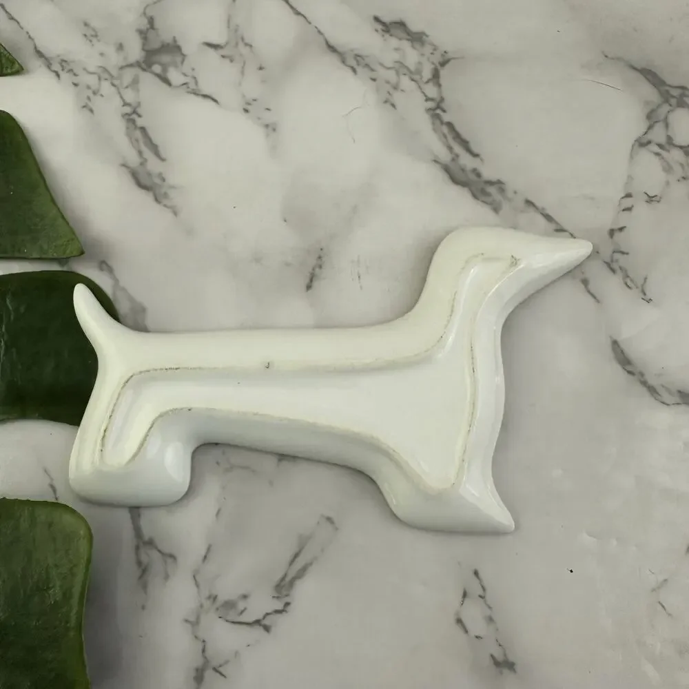 Wiener Dog Dachshund Dog Small Trinket Dish Ring Tray White Gray Puppy Ceramic